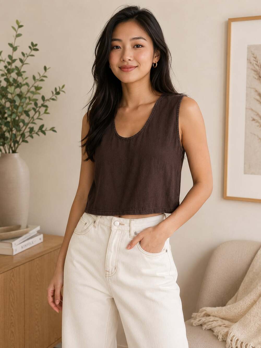 Zara Black Linen-Blend Sleeveless Crop Top Size M - Picture 3 of 3
